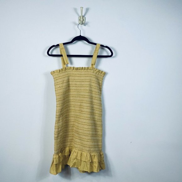 🛑 American Eagle Women's Smocked Bodycon Mini Dress Yellow Linen Blend NWT - Picture 10 of 13